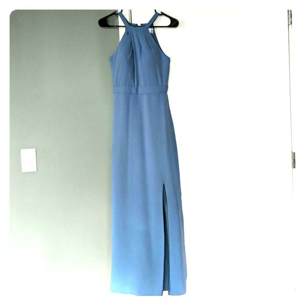 Bill Levkoff Slate Blue Floor Length Dress Halter